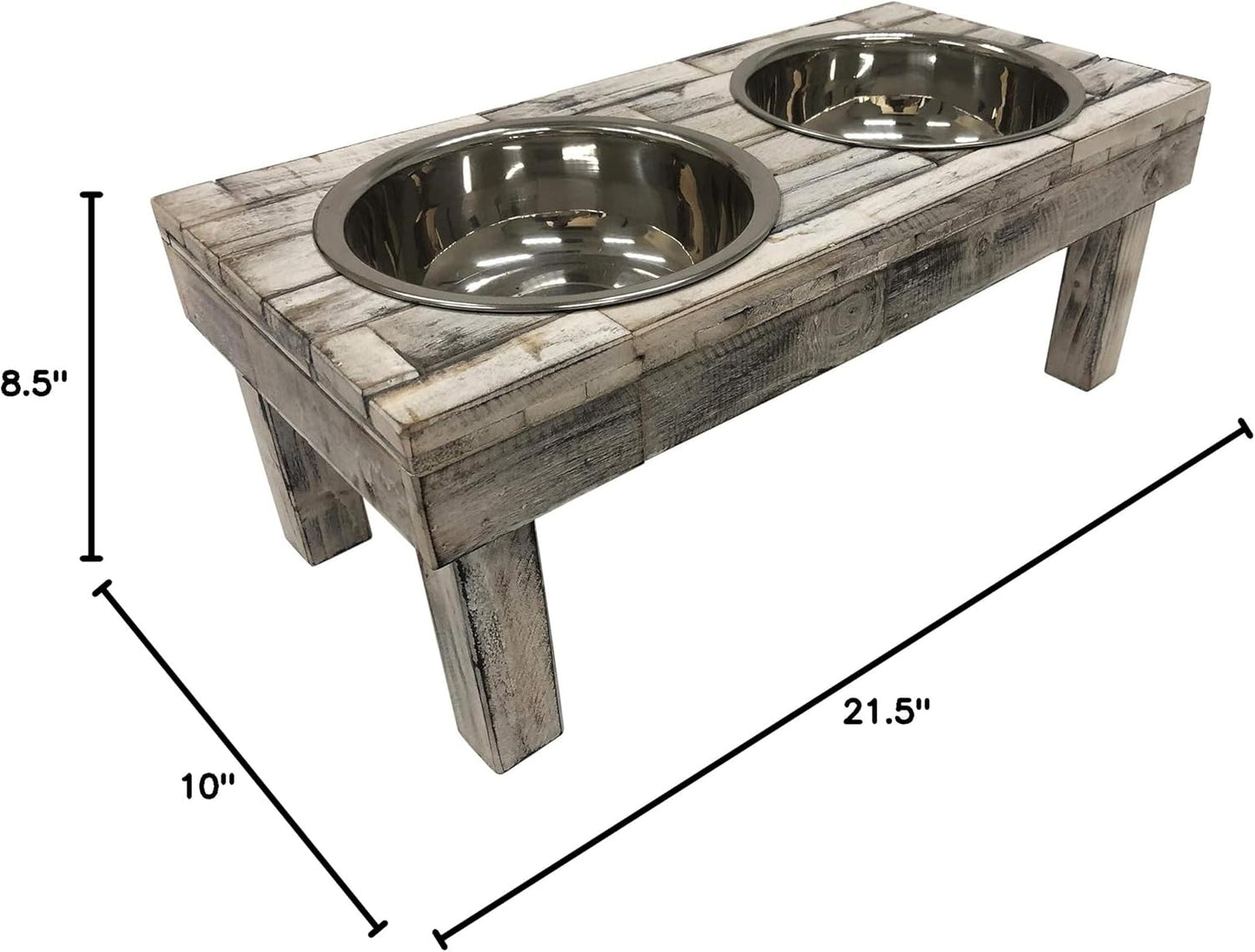 Pet Berjen Table Elevated Double Bowl Feeder, White Wash (Large) Pet's Supplies |