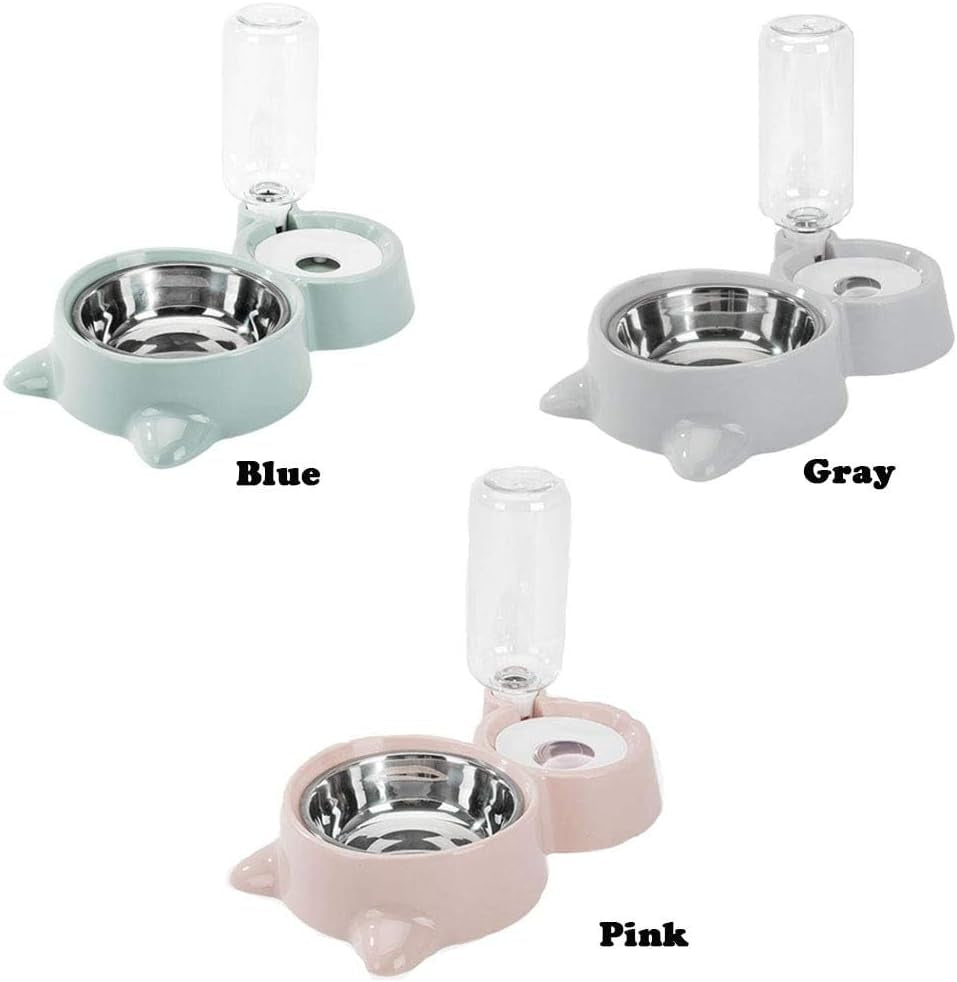 Double Dog Cat Bowls, Pets Water and Food Bowl Set with Detachable Stainless Steel Bowl, Automatic Water Dispenser Bottle No-Spill Pet Feeder for Cats Puppy and Small Dogs (Gray) Pet's Supplies |