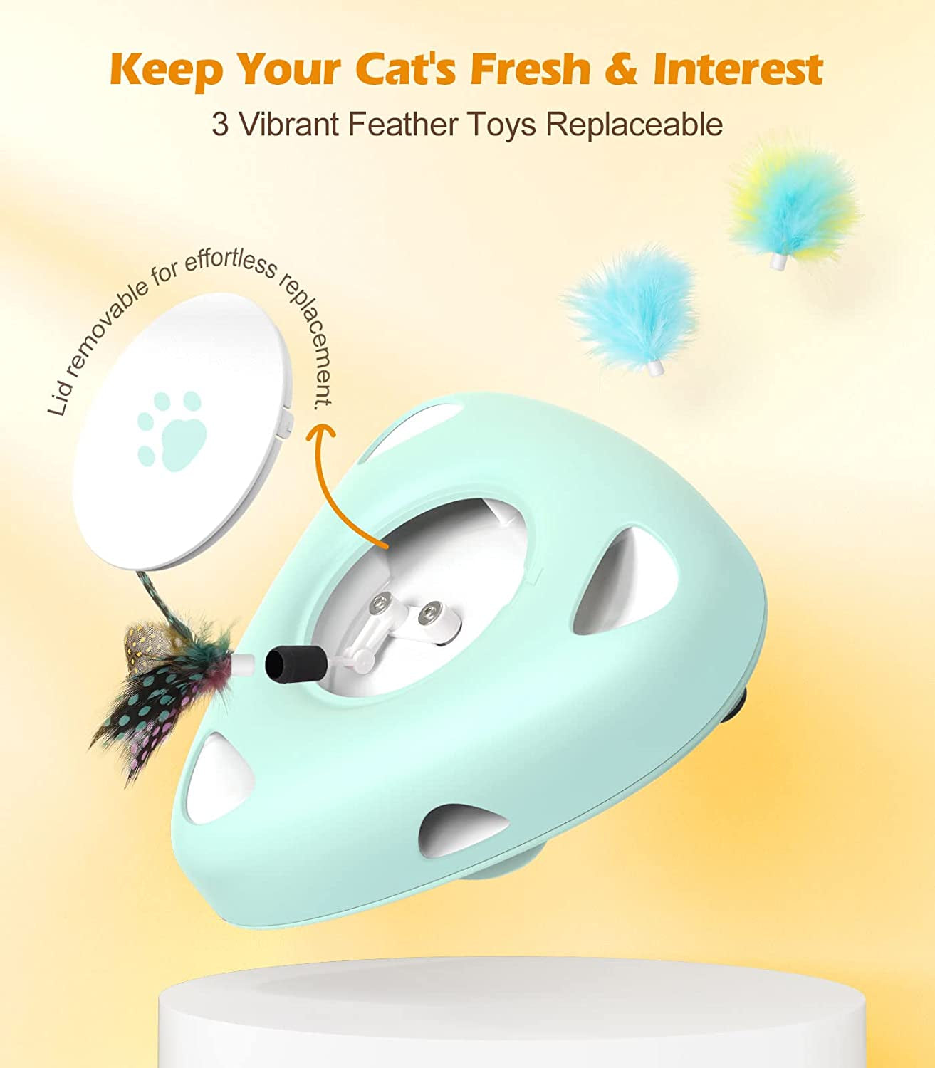 Automatic Interactive Cat Exercise Toy with Rotating Feathers - Electronic Teaser for Indoor Cats 