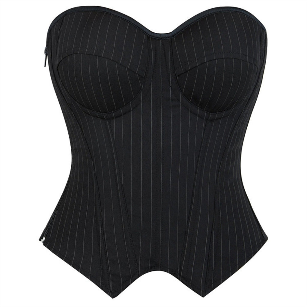 Striped Steel Ring Cup Crop Corset Top with Bust Support ndash Women's Bodycon Shaping Garment