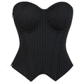 Striped Steel Ring Cup Crop Corset Top with Bust Support ndash Women's Bodycon Shaping Garment