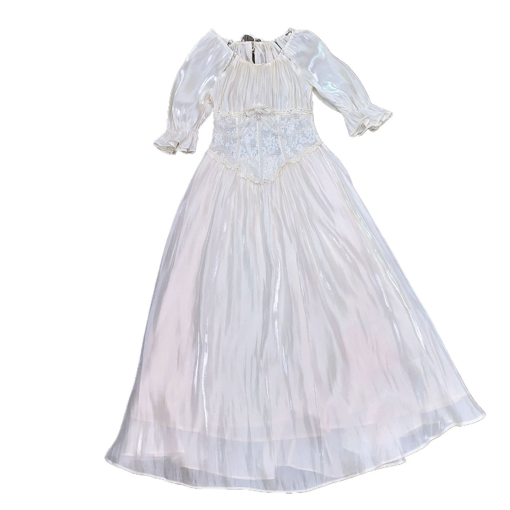 LaceMa  Court Style Lace Spliced Corset Dress White Commute Daily Wear