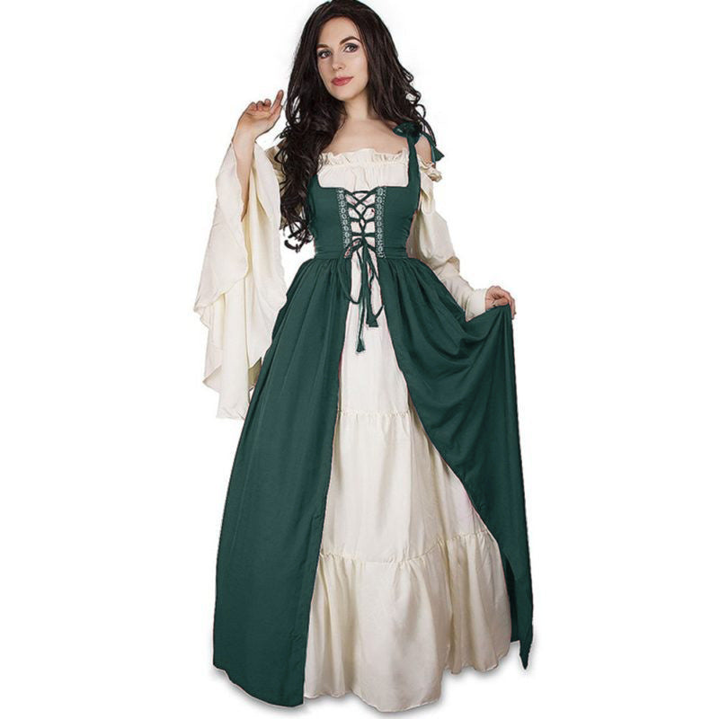 Renaissance Medieval Vintage Court Dress with Tie-Up Corset, Stage Performance Costume
