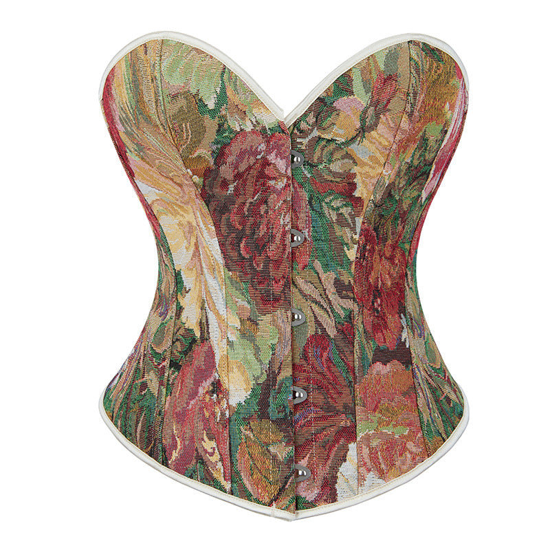 Vintage Corset Top with Monet Oil Painting Style, Bone-Structured Bustier, Fitted and Shaping, Court-style Bodice