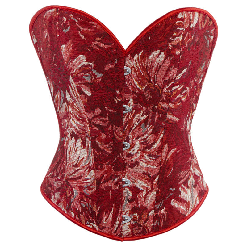 Vintage Corset Top with Monet Oil Painting Style, Bone-Structured Bustier, Fitted and Shaping, Court-style Bodice