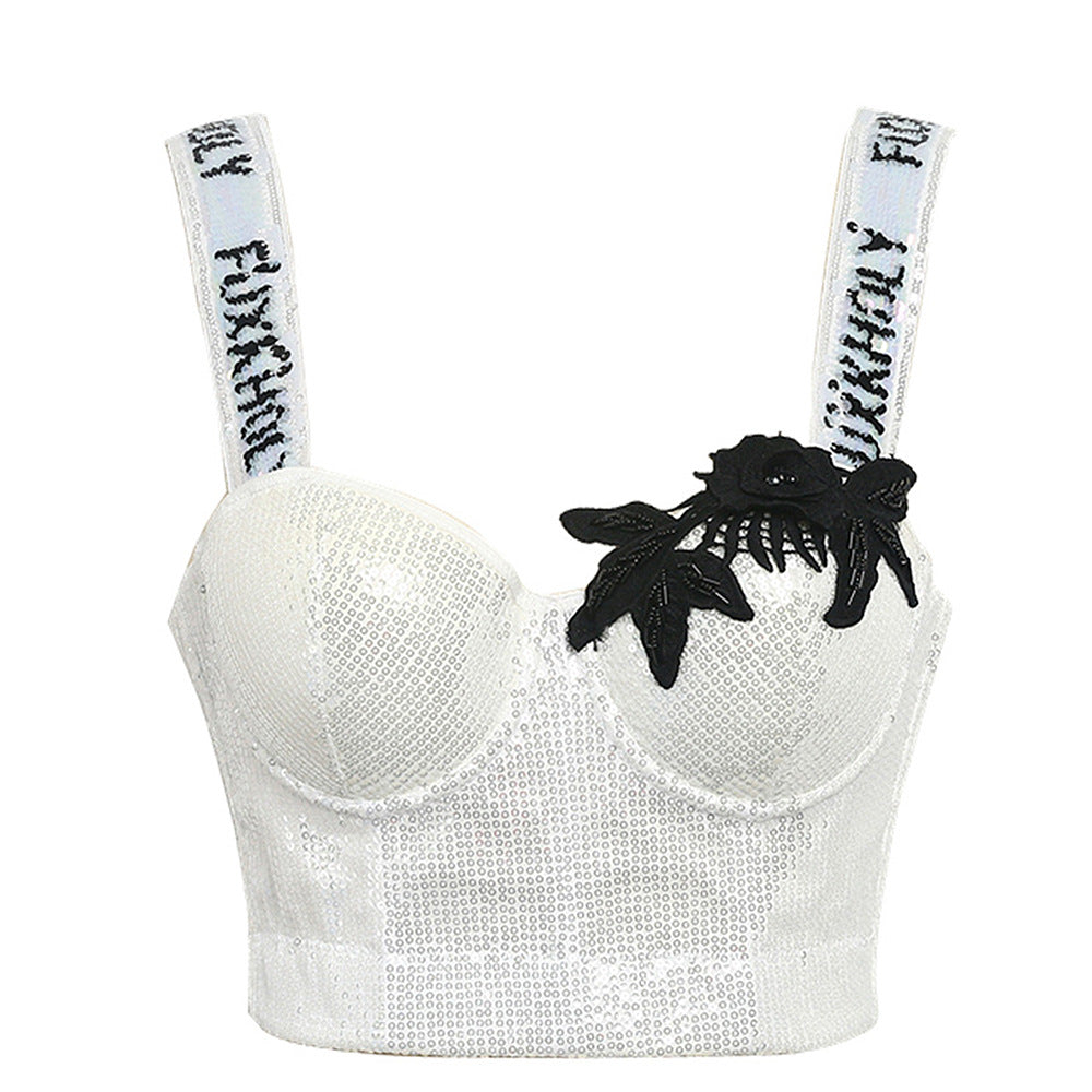 Underwire Embellished Strap Beaded Bustier Sexy Boned Corset