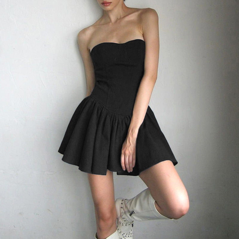 Style Women's Corset One-Shoulder Waist-Cinching Tube Top Dress Spicy Girl Youthful A-Line Short Dress