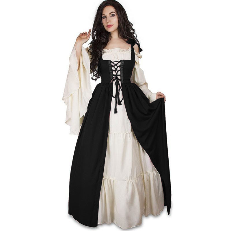 Renaissance Medieval Vintage Court Dress with Tie-Up Corset, Stage Performance Costume