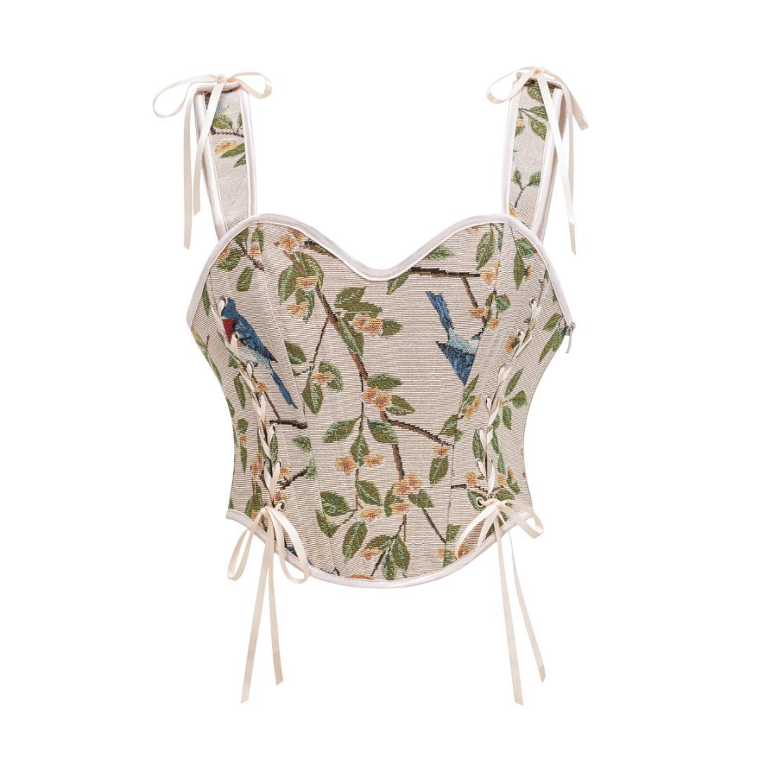 Medieval Style Bow Corset Women's Strapless Fitted Printed Sexy Crop Top