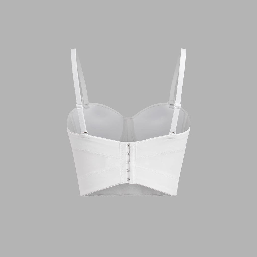 Sexy Bone Corset White Camisole Heavy Embroidered Petal Halter Strapless