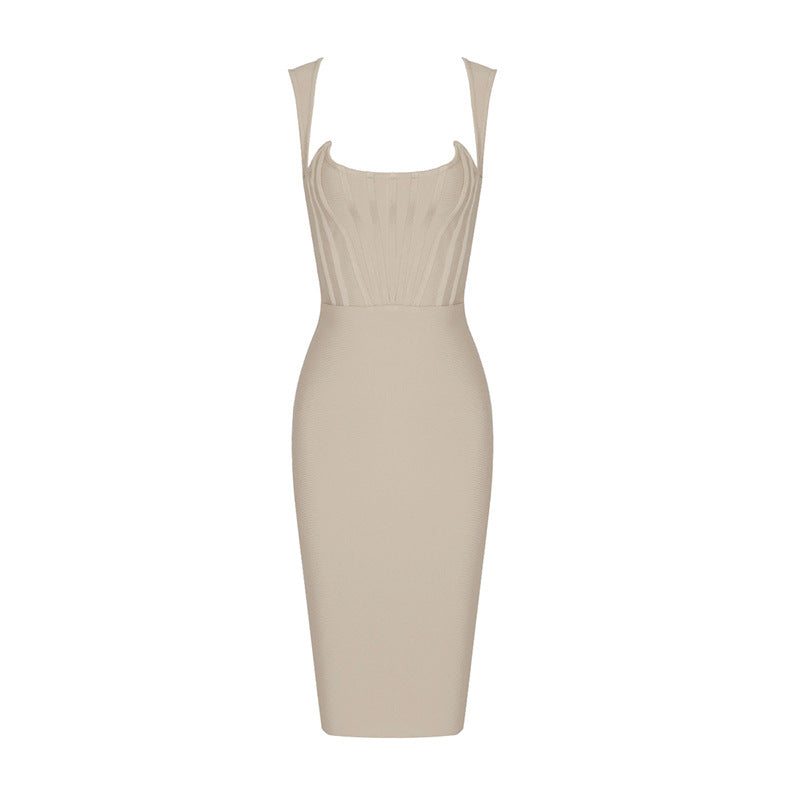 Women's Summer Sling Fishbone Tube Top Corset Bandage Stretch Knit Vintage Dress