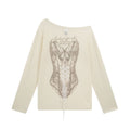 Corset Top Printed Off-Shoulder Lace Drawstring Sweet