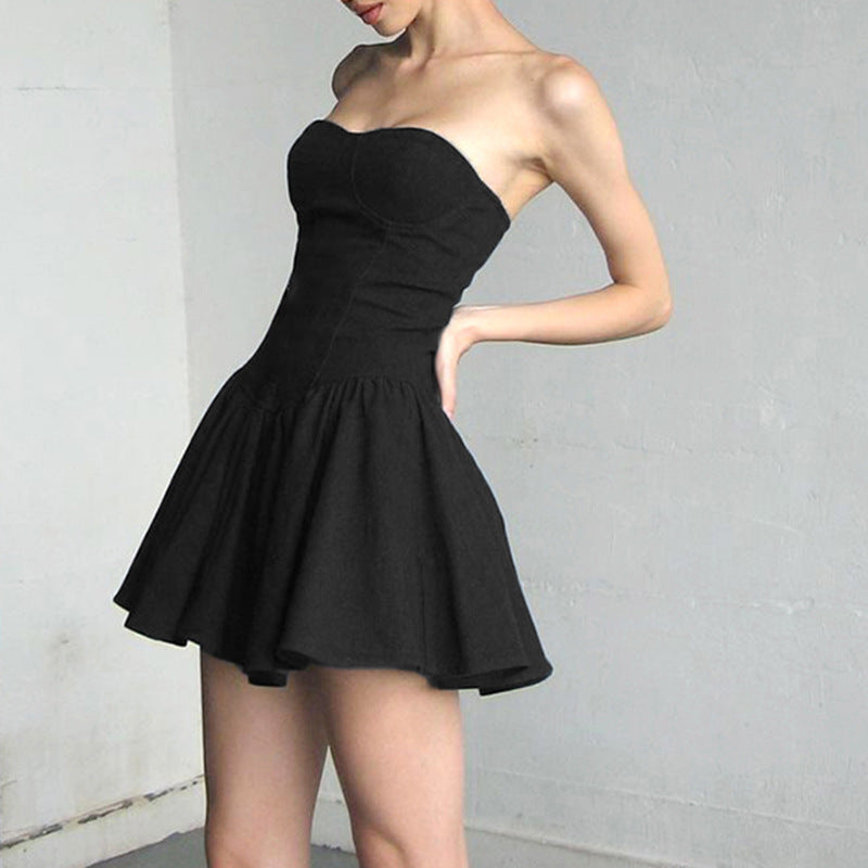 Style Women's Corset One-Shoulder Waist-Cinching Tube Top Dress Spicy Girl Youthful A-Line Short Dress