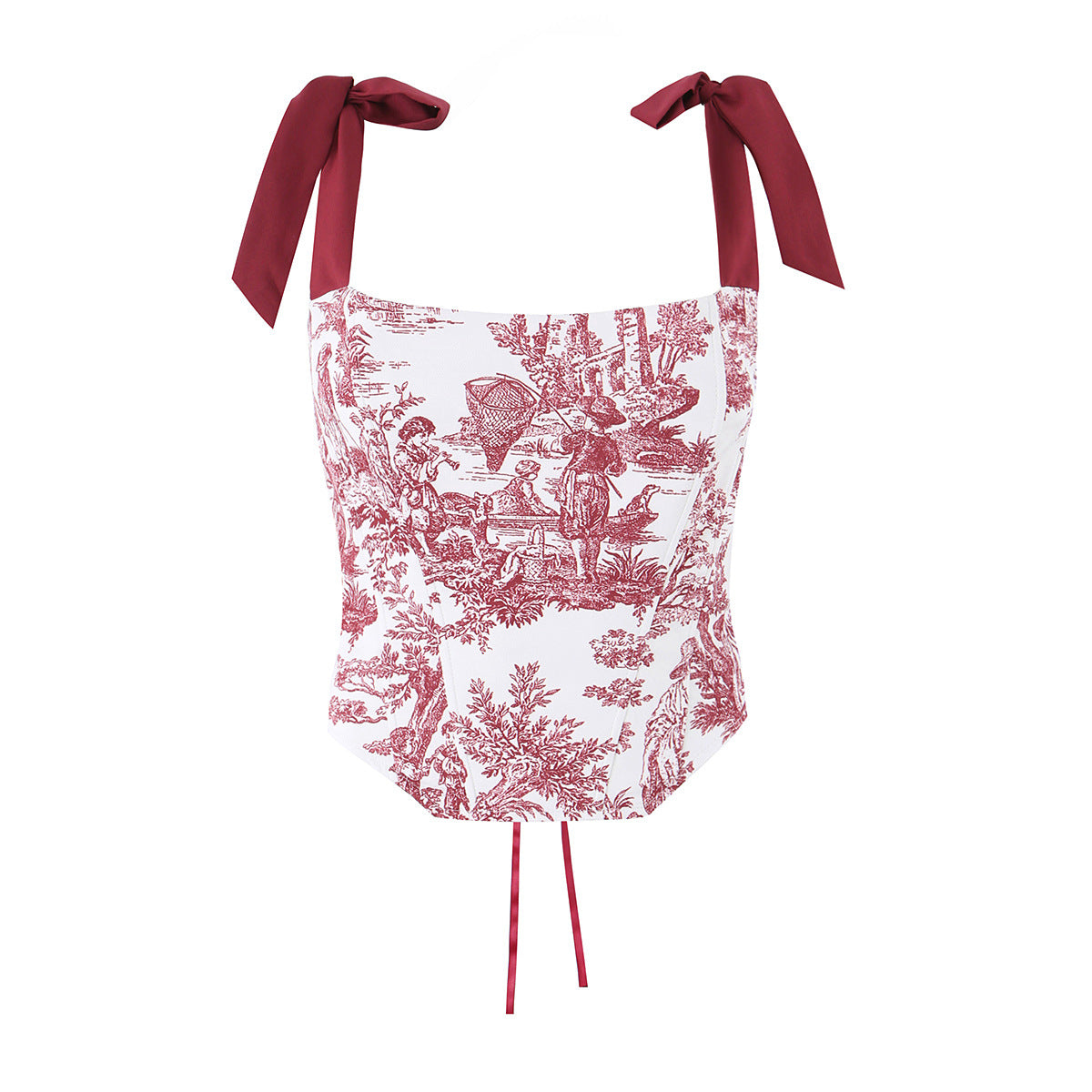Island Fresh Blue Pattern Bow Corset Strap Top  Sexy Fitted Crop Top Bodysuit