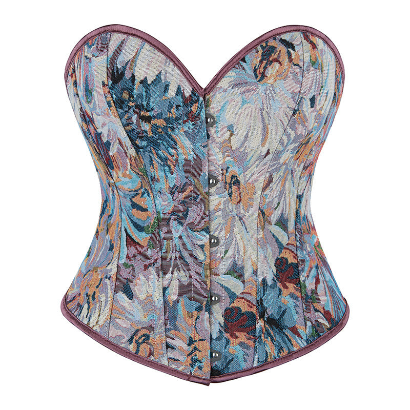 Vintage Corset Top with Monet Oil Painting Style, Bone-Structured Bustier, Fitted and Shaping, Court-style Bodice