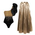 One-Shoulder Corset Ruffle Sequin Printed Swimsuit Set for Women