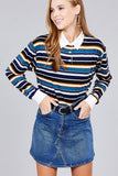 Ladies fashion plus size long sleeve multi striped dty brushed shirts