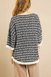 Heathered Striped Knit Bell Sleeve Round Neck Top