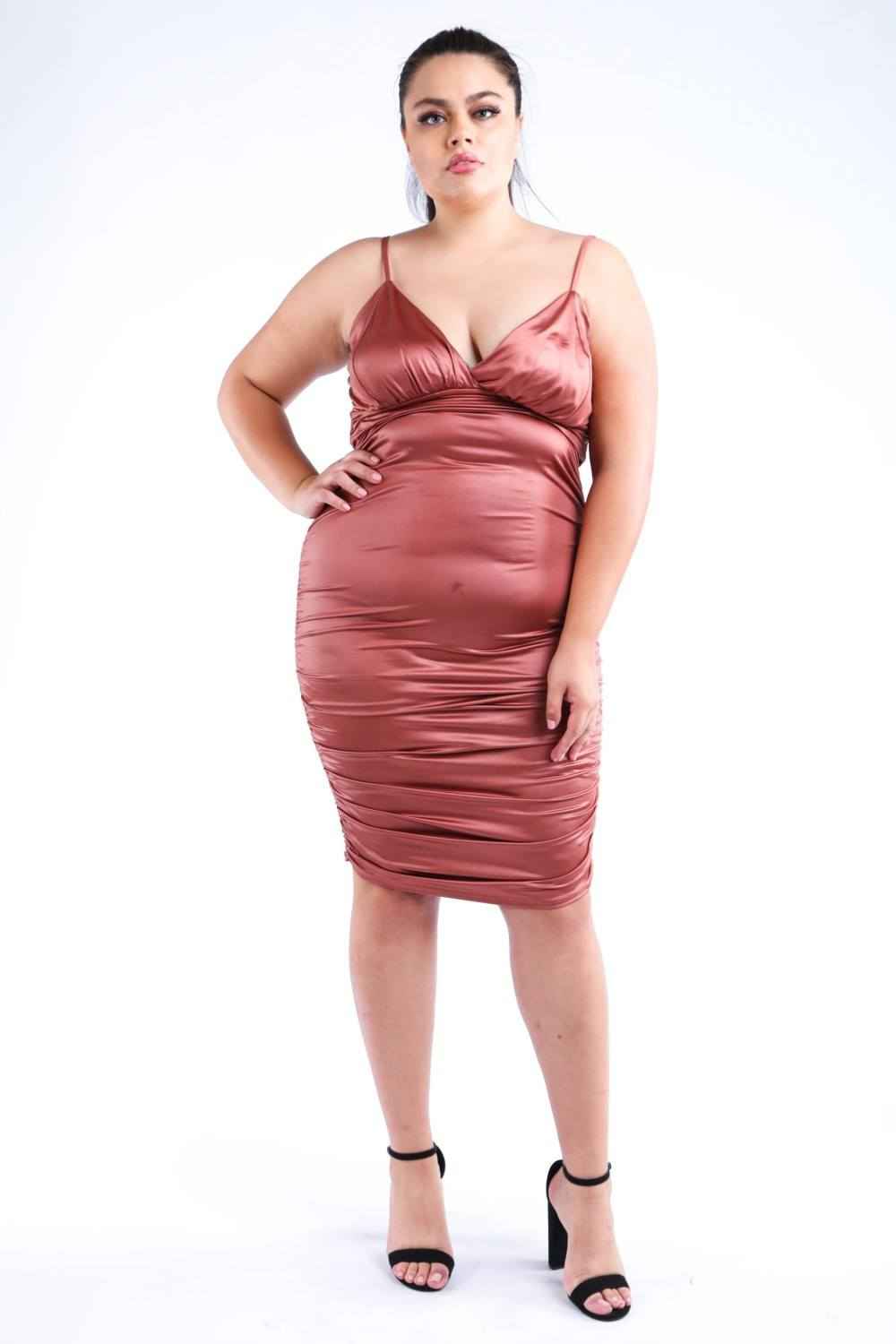 Plus Size Ruched Pu Dress – Stylish & Comfortable – men’s fashion, stylish and versatile