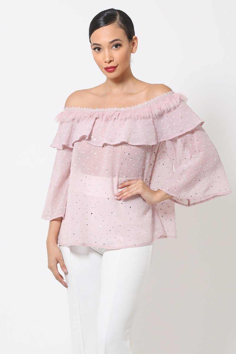 Sale - Polka Dot Sheer Off Shoulder Top – On Sale Now