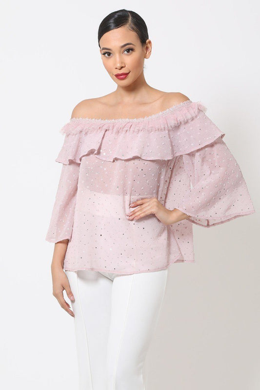 Sale - Polka Dot Sheer Off Shoulder Top – On Sale Now
