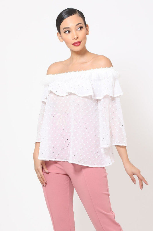 Sale - Polka Dot Sheer Off Shoulder Top – On Sale Now