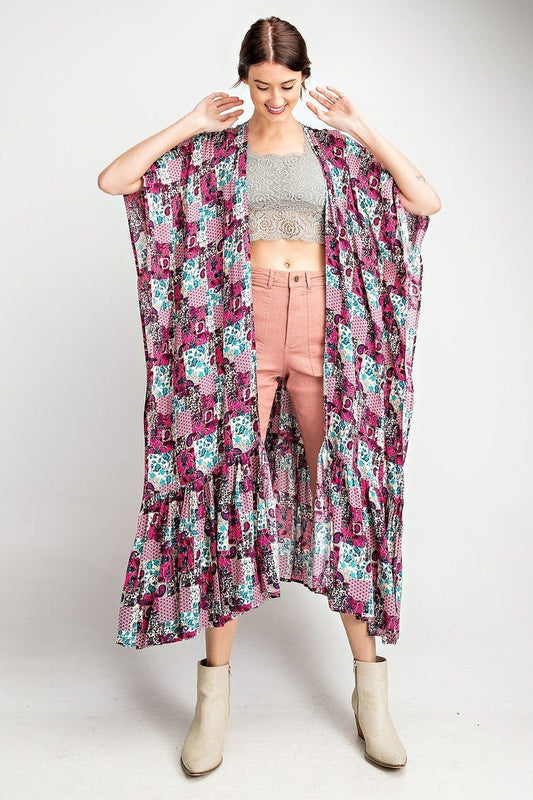Sale - Rayon Challis Ruffle Bottom Maxi Open Kimono – On Sale Now