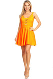 Solid Fit And Flare Dress With Back Zipper Closure, Cutouts, And Spaghetti