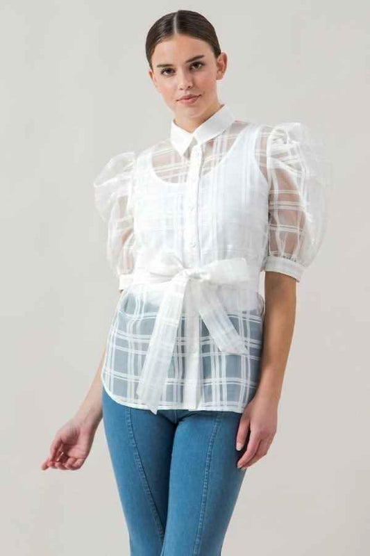 Sale - A See-thru Mini Length Organza Top – On Sale Now