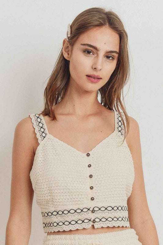 Sale - Knit Laced Buttoned Shoulder Strap Top – On Sale Now