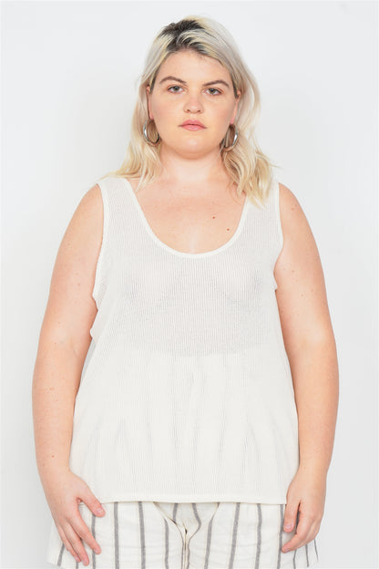 Plus Size Sheer Ivory Ribbed Causal Tank Top – Stylish & Comfortable – men’s fashion, stylish and versatile