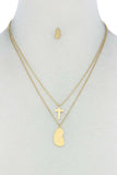 Stylish Double Layer Cross And Mary Necklace And Earring Set