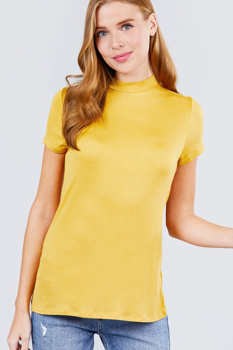 Sale - Short Sleeve Mock Neck Rayon Spandex Rib Top – On Sale Now