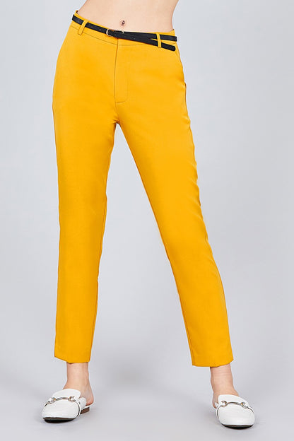 Classic Woven Pants W/belt – mustard, fashion, women style
