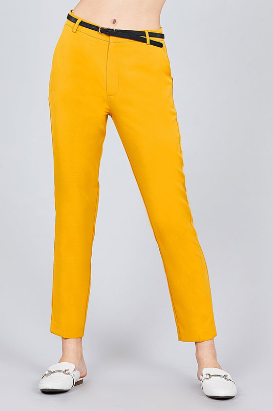 Classic Woven Pants W/belt – mustard, fashion, women style