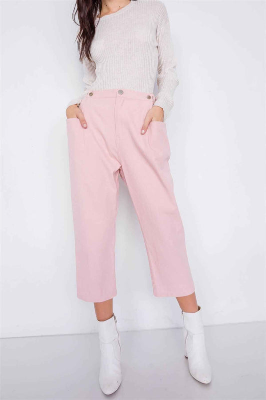 Pastel Chic Solid Ankle Wide Leg Adjustable Snap Waist Pants – multicolor, fashion, women style