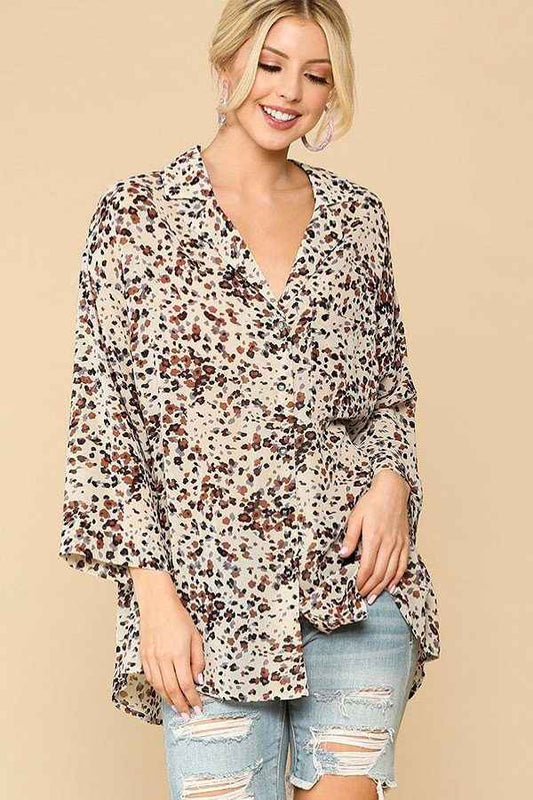 Sale - Animal Print Button Down Lapel Collar Shirt With Chest Pocket – On Sale Now