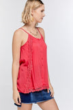 Boho Scallop Lace Trim Detailed Button Down Solid Subtle Textured Slit Side