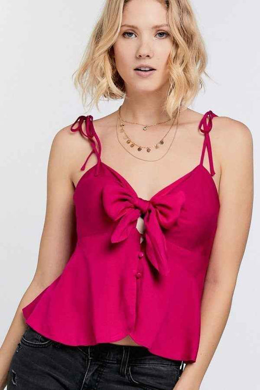 Sale - Cutout Detail Ruched Twist Bow Sweetheart Neckline Smocked Back Ribbon Tie Spaghetti Strap Cami Top – On Sale Now