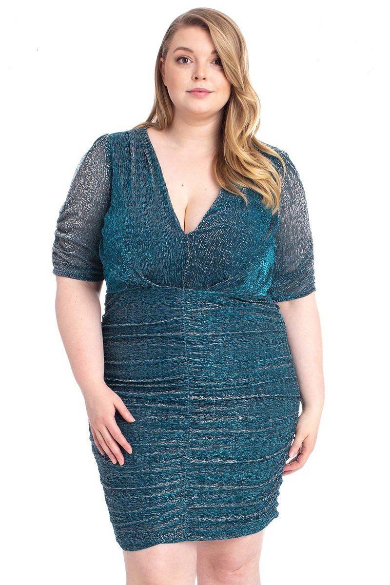 Plus Size Ribbed Shimmer Shirring Mini Dress – Stylish & Comfortable – men’s fashion, stylish and versatile