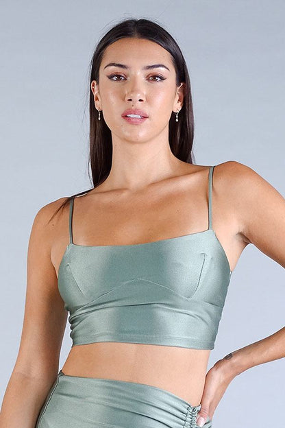 Spaghetti Strap Darted Under Bust Crop Top