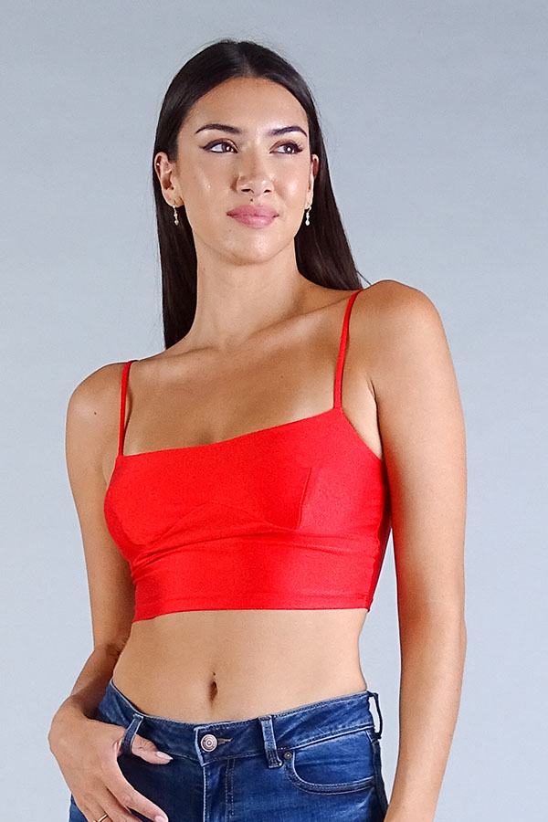 Spaghetti Strap Darted Under Bust Crop Top