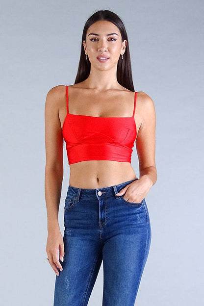 Spaghetti Strap Darted Under Bust Crop Top