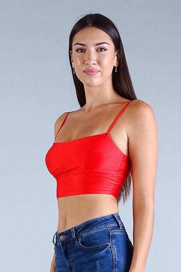 Spaghetti Strap Darted Under Bust Crop Top