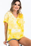 Tie-dye Top Featured In A V-neckline And Cuff Sort Sleeves