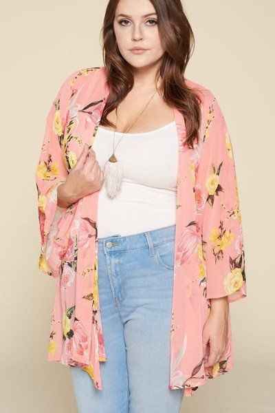 Plus Size Floral Printed Oversize Flowy And Airy Kimono With Dramatic Bell Sleeves – Stylish & Comfortable – men’s fashion, stylish and versatile
