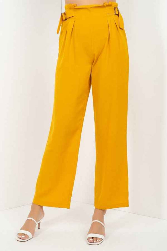 High Waist Paperbag Wide Pants – mustard, fashion, women style
