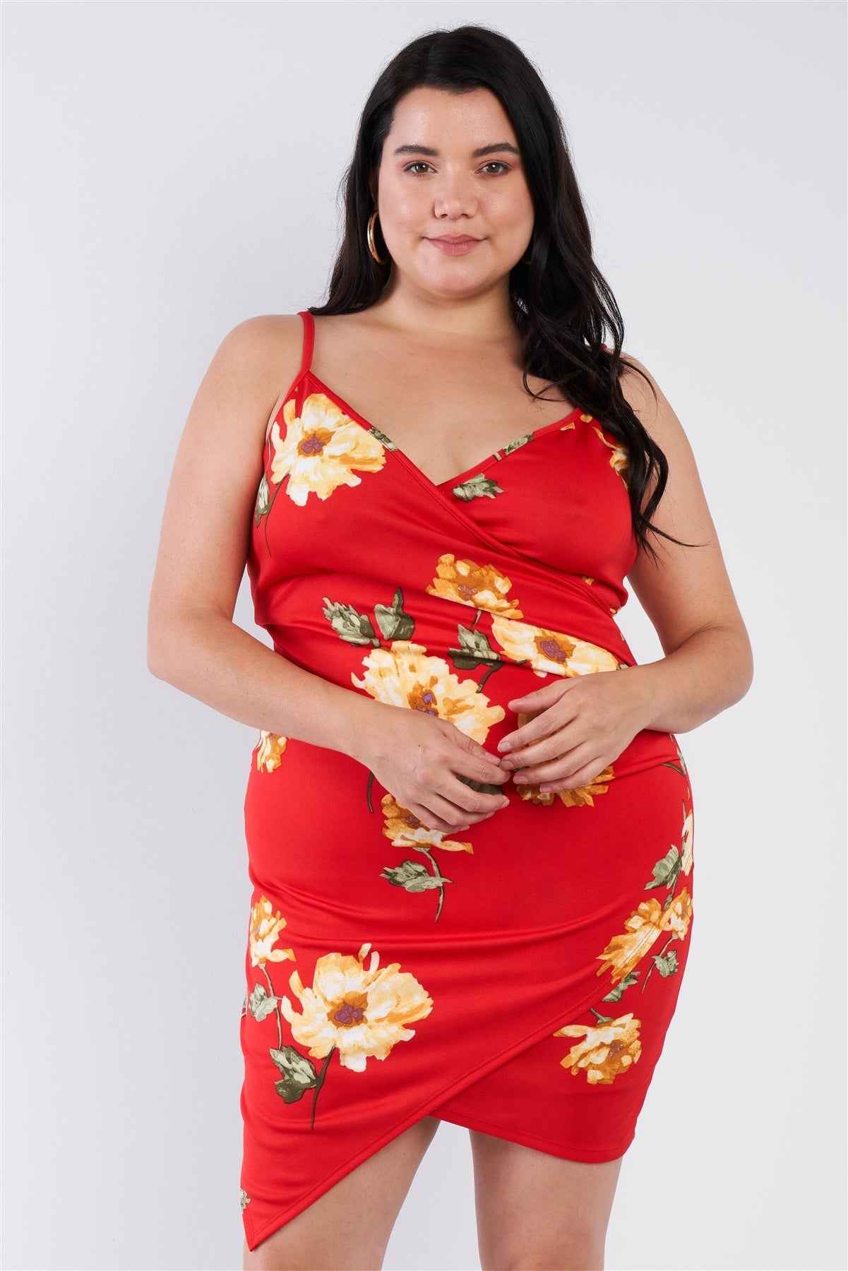 Plus Size Floral Print V-neck Cinched Size Chic Mini Dress – Stylish & Comfortable – men’s fashion, stylish and versatile