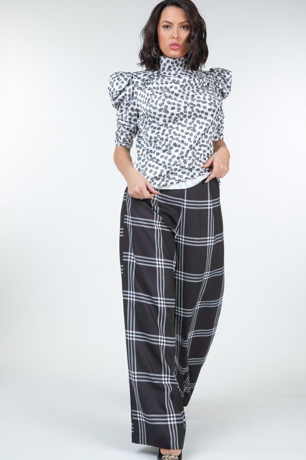High Waist Plaid Print Wide Leg Pants – black, fashion, women style