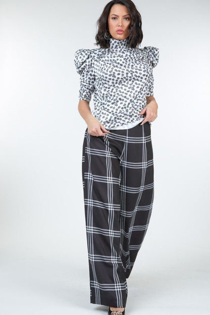 High Waist Plaid Print Wide Leg Pants – black, fashion, women style